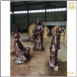 古代一家三口人物銅雕塑 